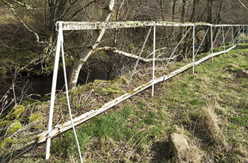 Rack of tenters at Knockando Mill, Scotland